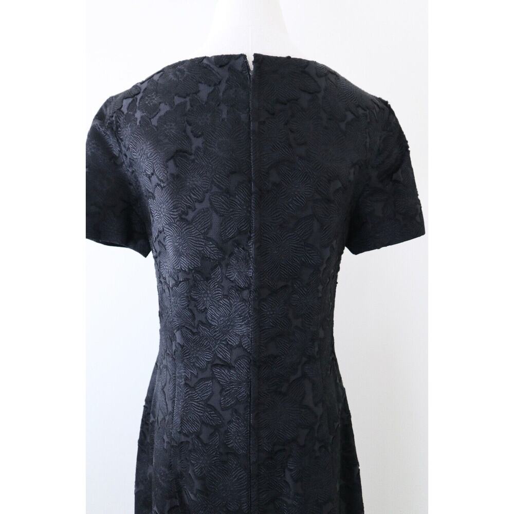 Vintage 1960s Boat Neck Sheath Dress Bow Front Short Sleeve Jacquard Black - Picture 10 of 11